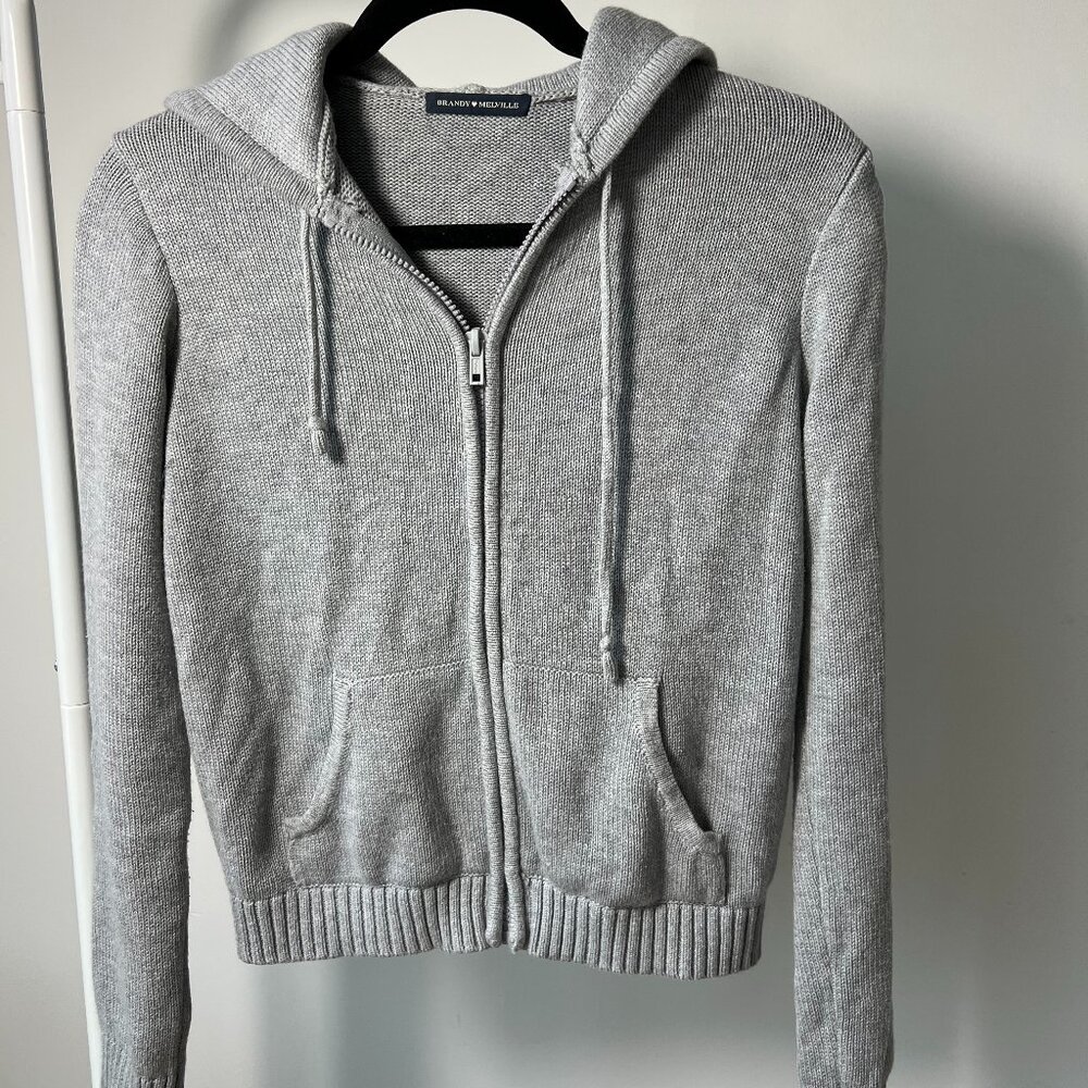 Brandy Melville Grey Full Zip Cropped Hoodie